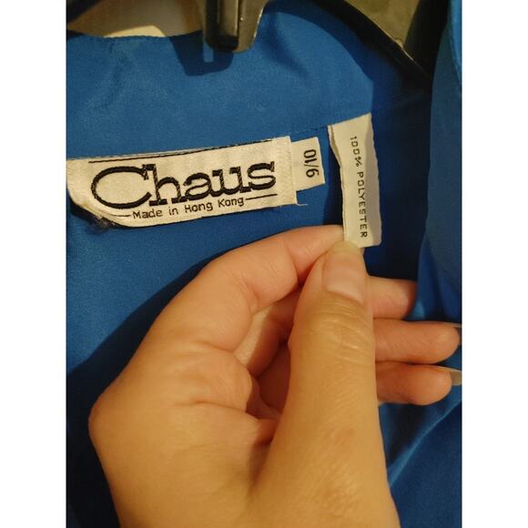 Vintage Chaus Dress Gorgeous Blue Midi Classic Belted  Sz 9/10 - Picture 2 of 4